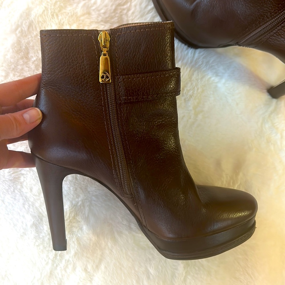 Talbots Chocolate Brown Ankle Boots with Gold Zipper